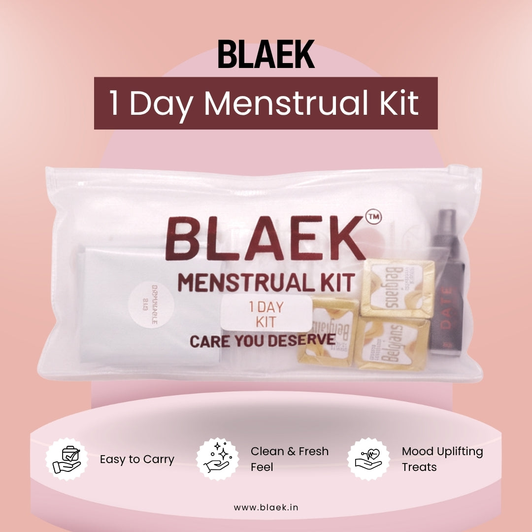 BLAEK all-in-one menstrual kit packaging on a pink background
