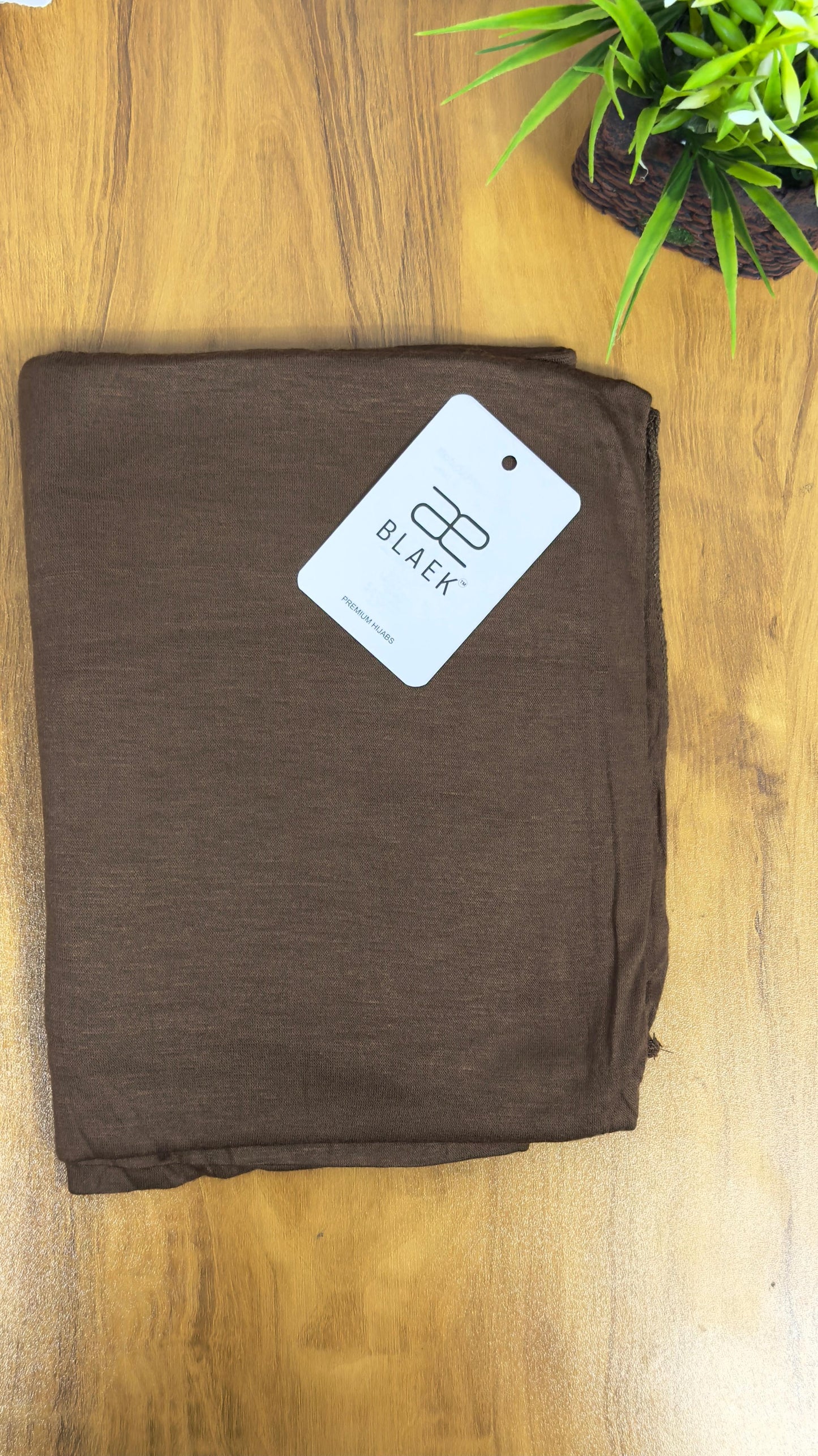 Stretchy and comfortable coffee-colored jersey hijab.