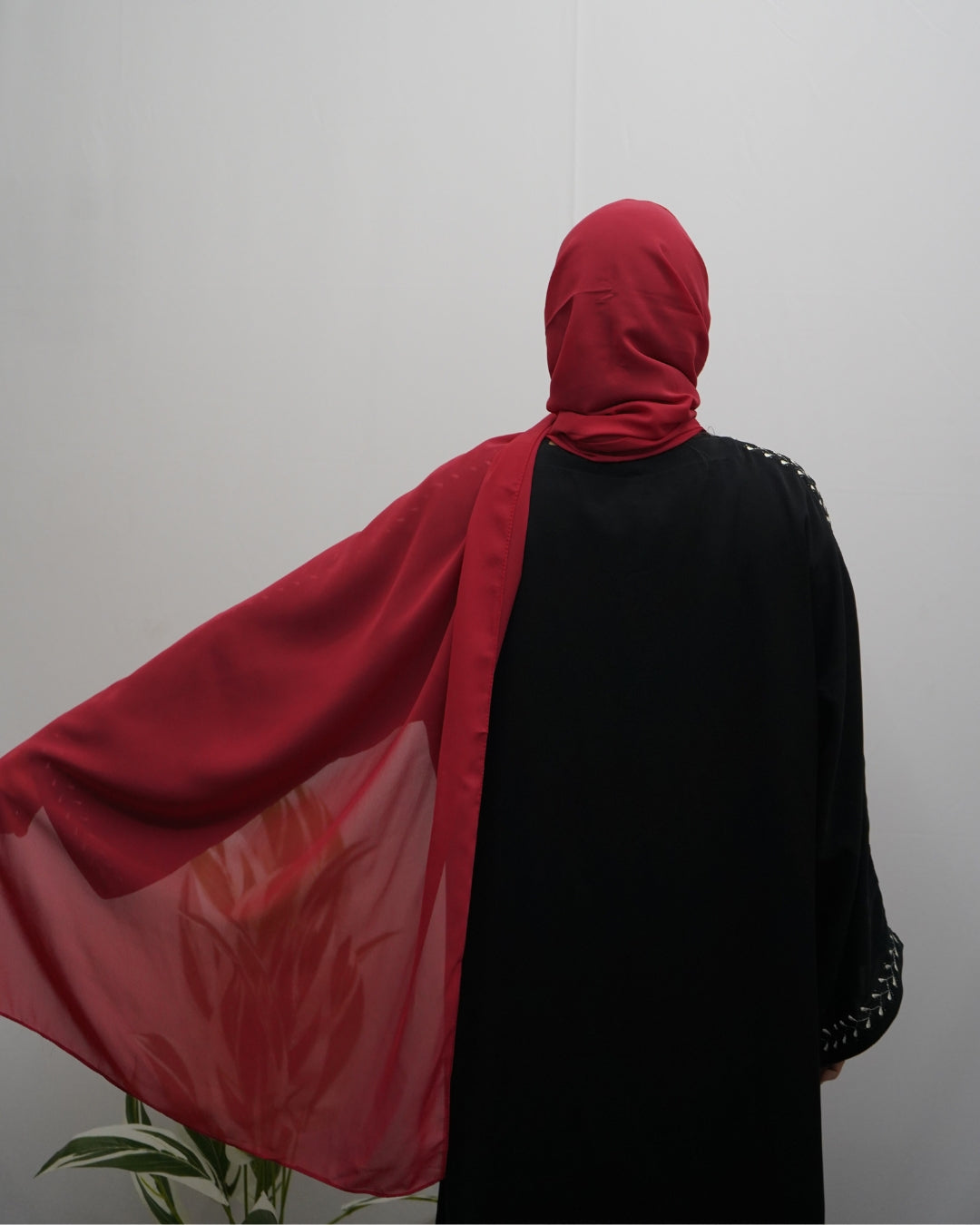 Elegant chiffon hijab in deep red color for everyday wear and occasions.