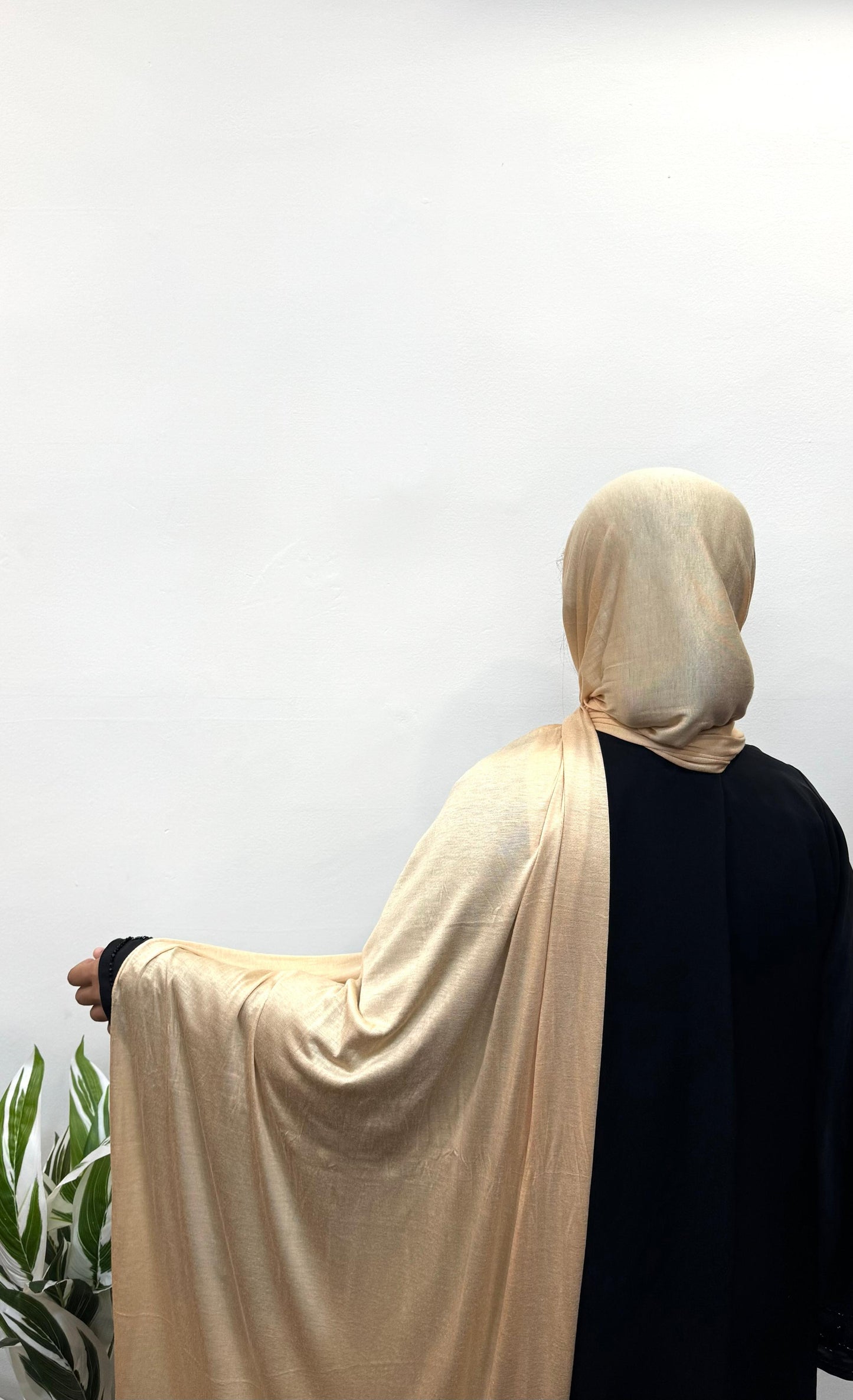 Desert yellow jersey hijab styled for everyday modest fashion.