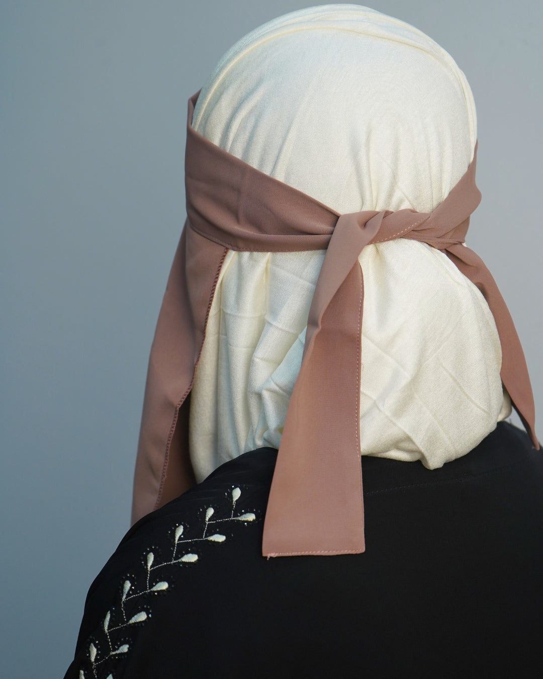 Adjustable tie-back dusty brown chiffon niqab for modest coverage.