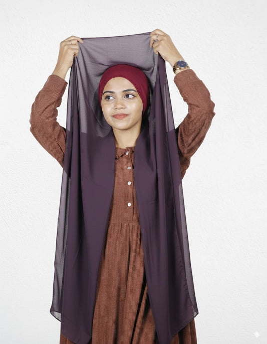 Premium eggplant with cherry cap instant hijab for modest wear.