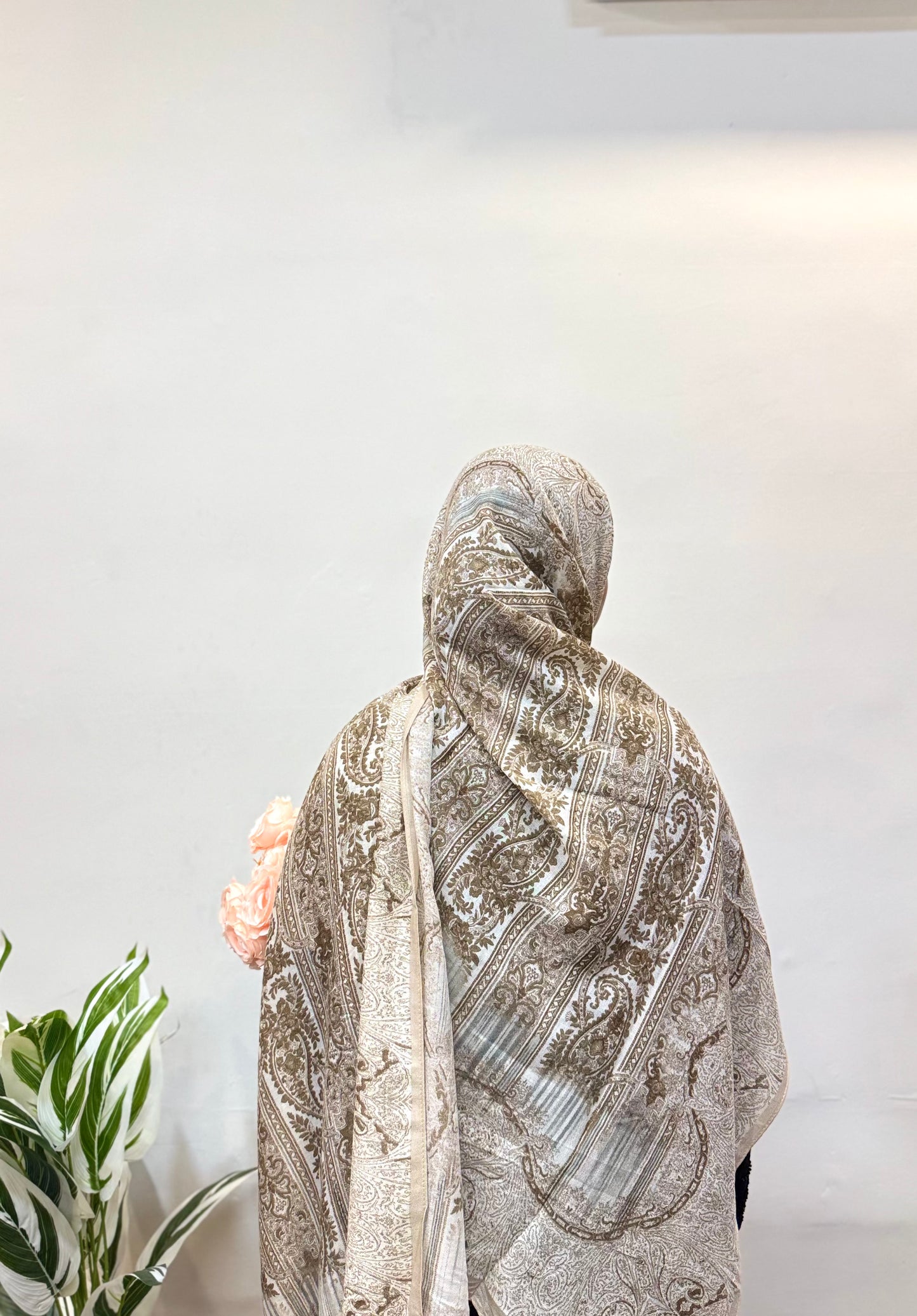 Mehndi Green pashmina hijab with soft, elegant drape.