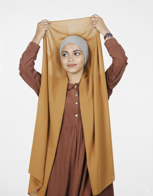 Mustard with Silver Cap Instant Hijab – ready to wear chiffon hijab.