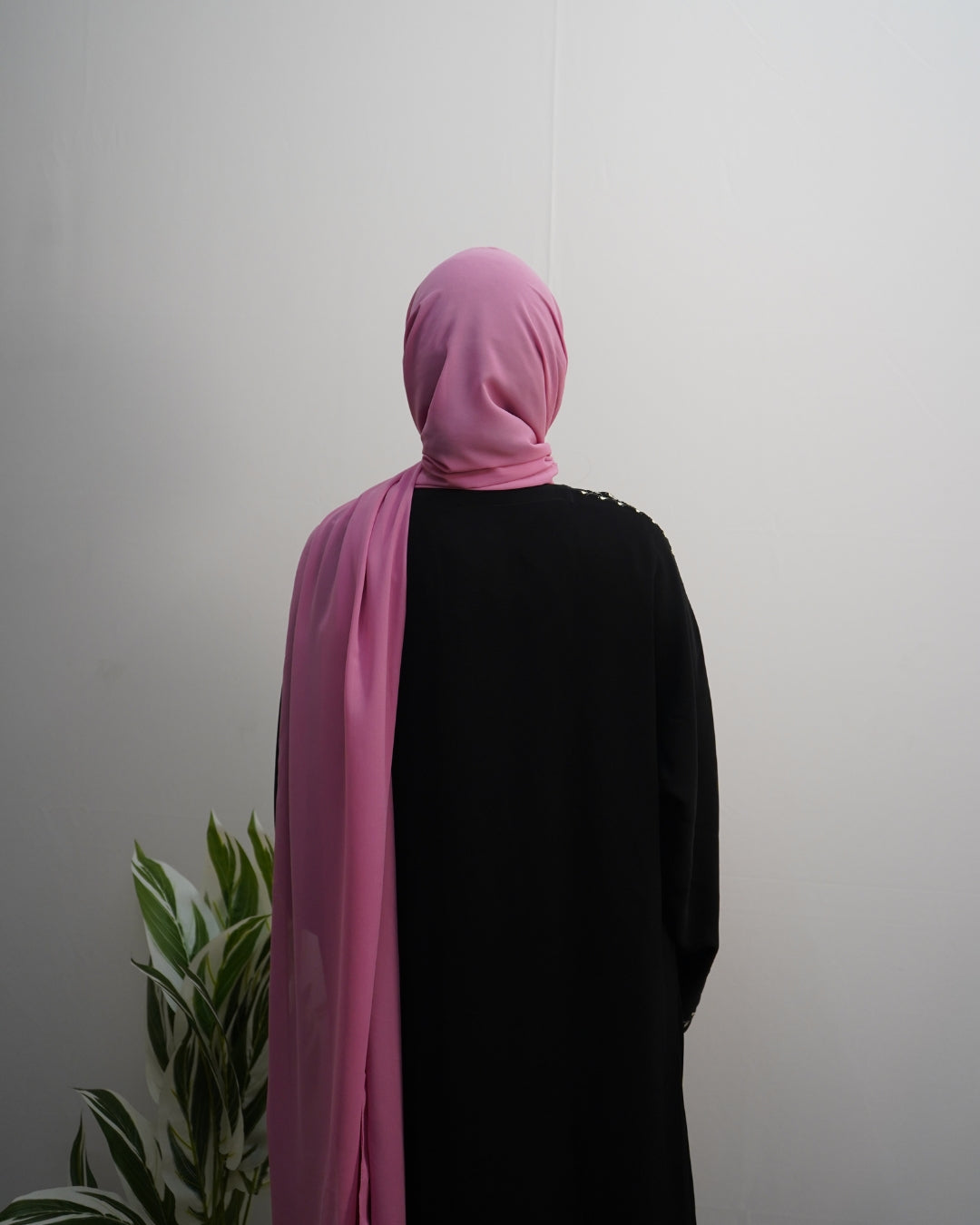 Pink Indian chiffon hijab with lightweight breathable fabric and elegant drape.