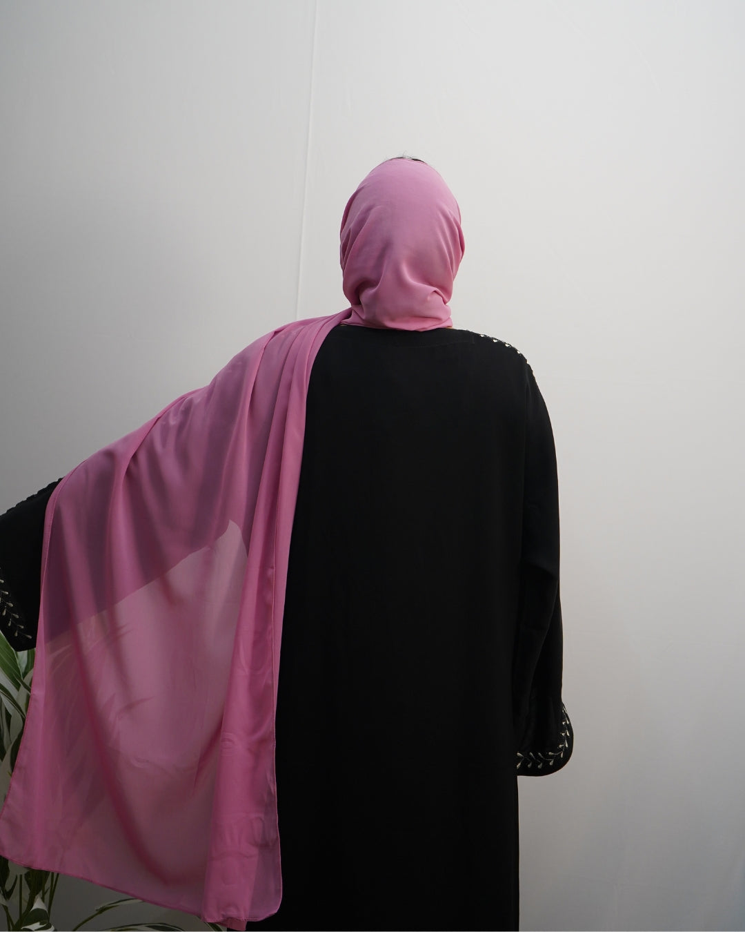 Indian chiffon hijab in pink, smooth flowy scarf for everyday and occasions.