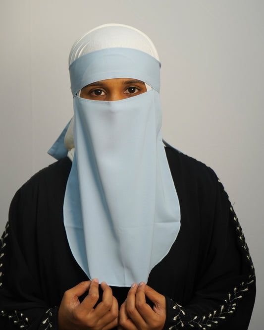 Modest Islamic sky blue niqab for daily wear and prayer.