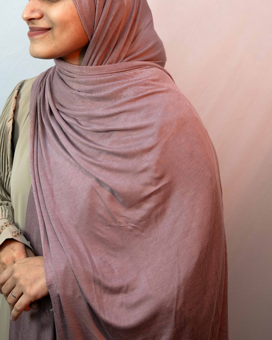 Side view Soft Lavender Jersey Hijab smooth stretch fabric lightweight modest wear scarf