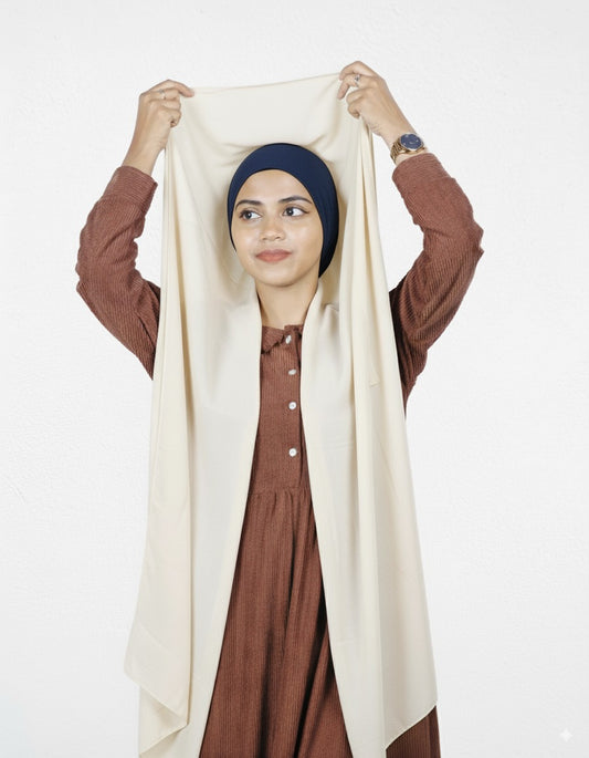 Slip on Vanilla Instant Hijab with Navy Blue Cap made from breathable and soft chiffon.