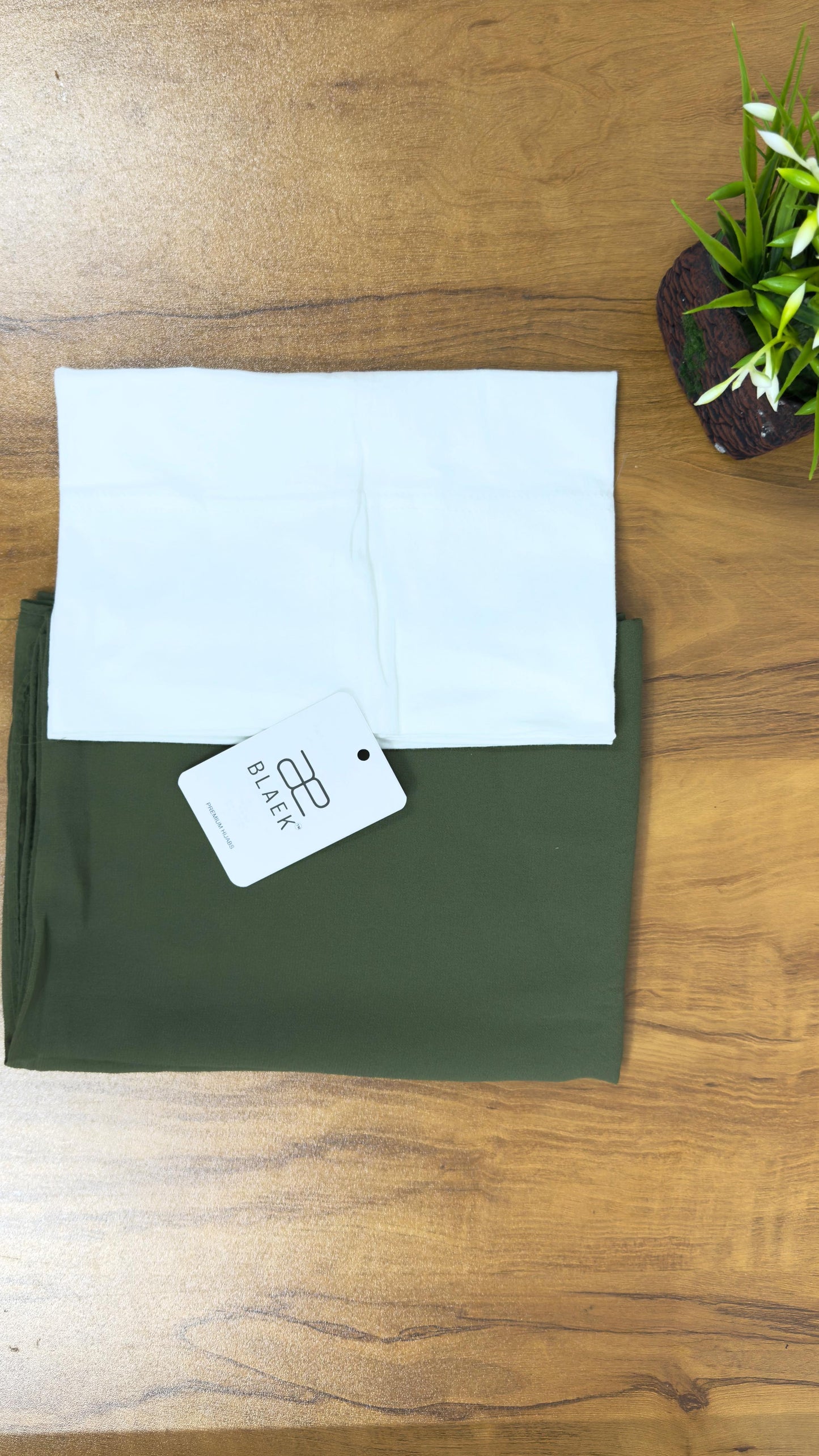 Instant Hijab - White & Olive Green