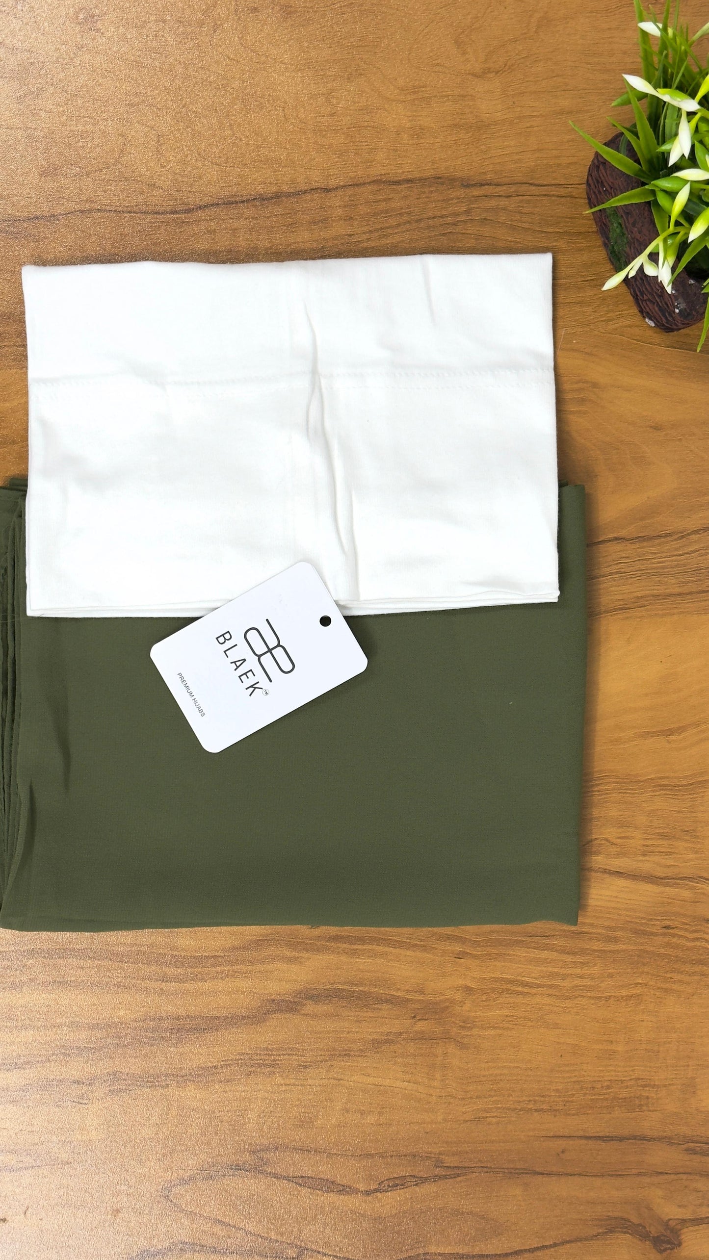 Instant Hijab - White & Olive Green