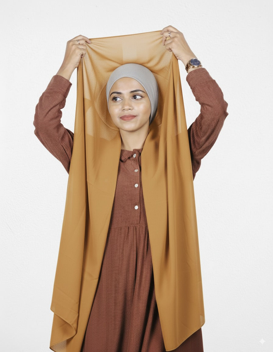Instant Hijab - Mustard with Silver Cap