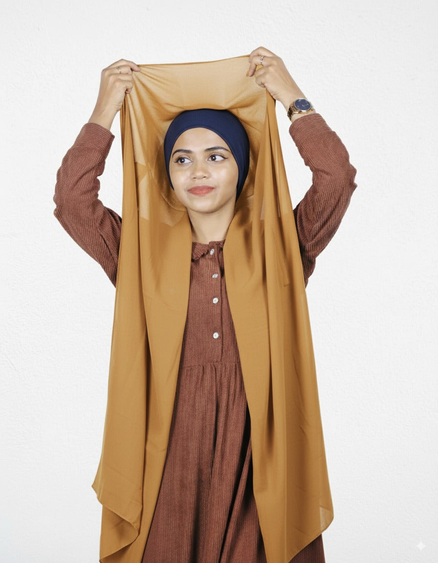 Instant Hijab - Mustard with Navy Blue Cap