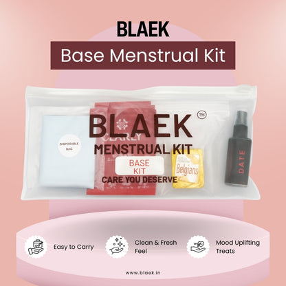 BLAEK Base Menstrual Kit packaging on a pink background