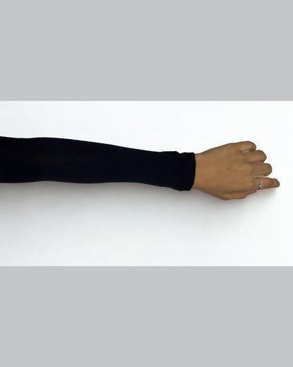 Black stretchable sleeve extender for women – provides full arm coverage under dresses and tops.