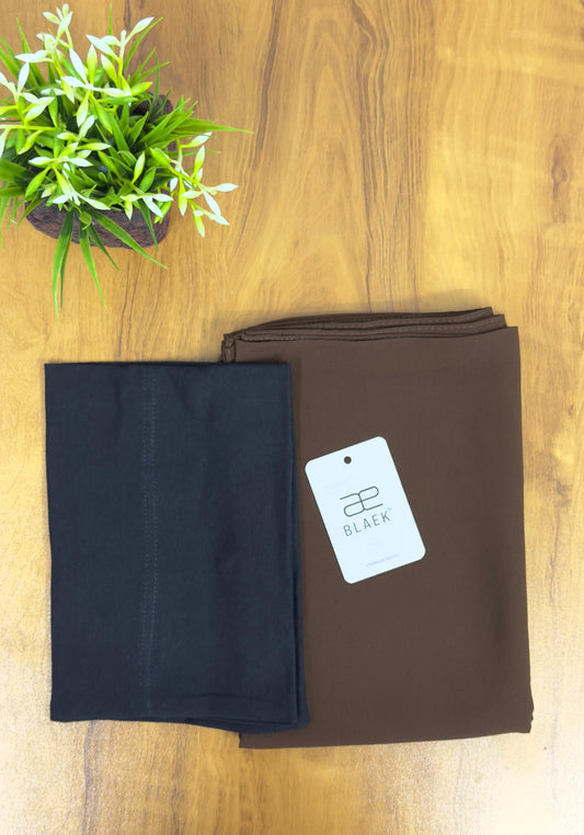 Elegant mocha hijab with a black cap and strong magnetic closure for easy wear.