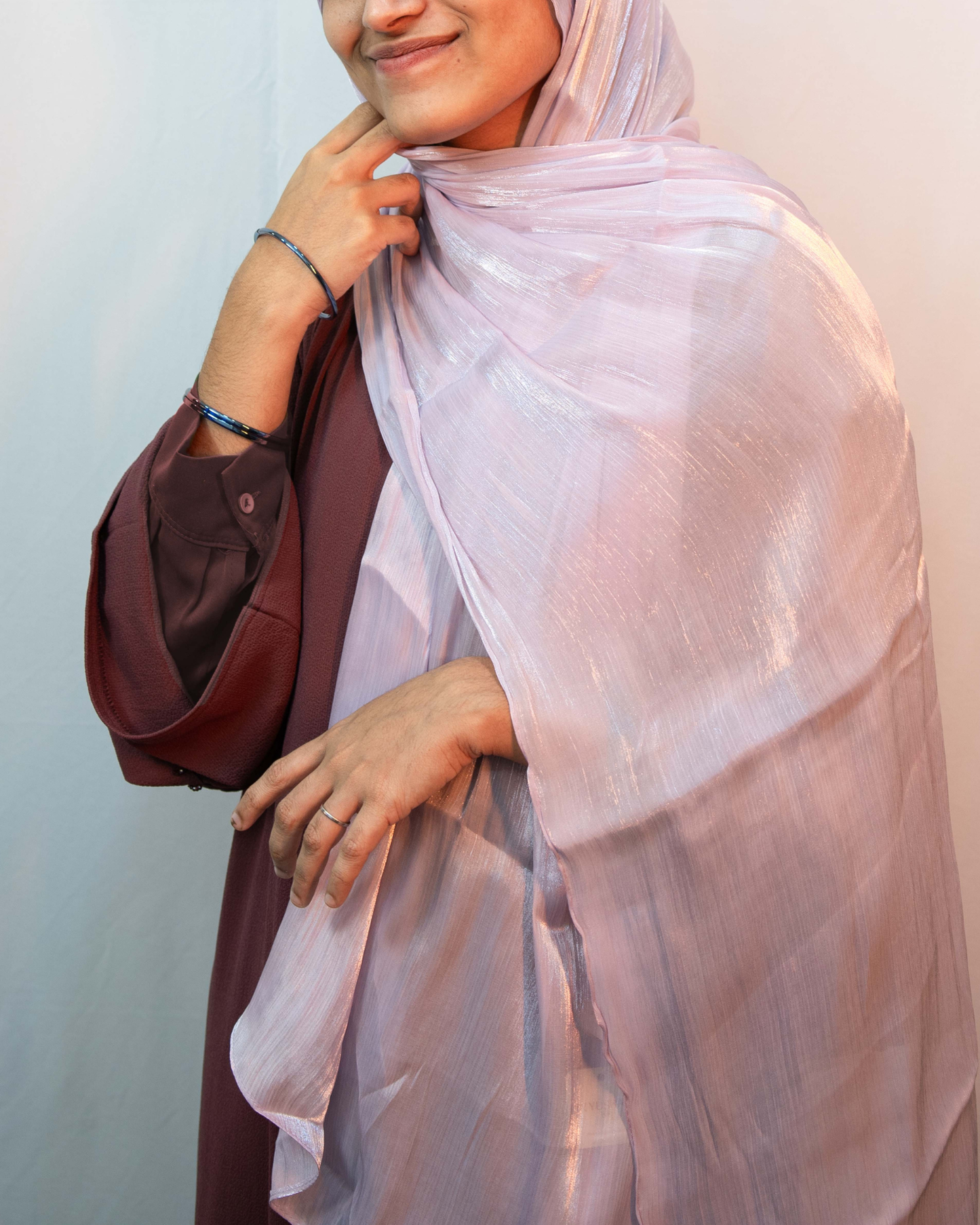 Blush pink shimmer hijab premium chiffon scarf soft flowy modest wear hijab