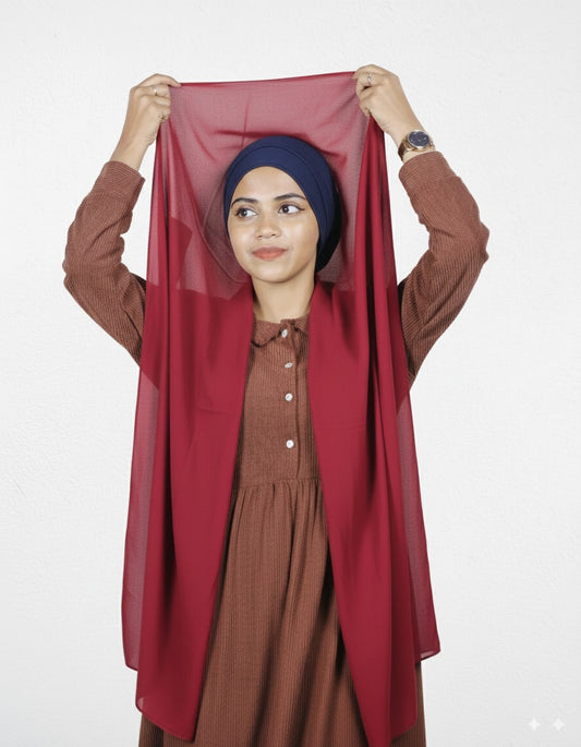 Cherry with navy blue cap instant hijab for daily and work outfits.