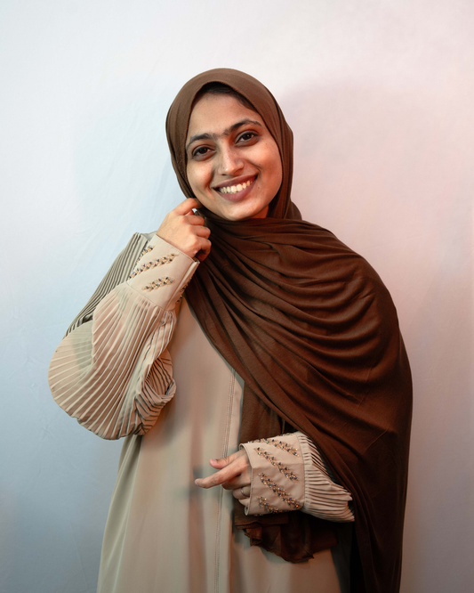Chocolate brown jersey hijab soft stretch modest scarf elegant everyday wear