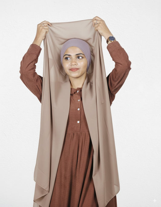 Dust Storm with Lavender Cap Instant Hijab – Premium Malaysian Chiffon.