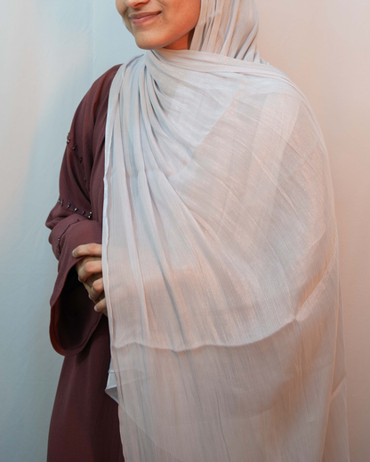 Elegant ice blue shimmer hijab lightweight modest scarf with smooth flowing fabric