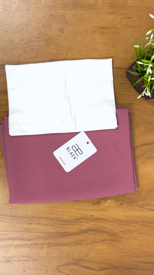 White and Puce instant hijab with a sleek, pre-stitched design for effortless wear and all-day comfort.
