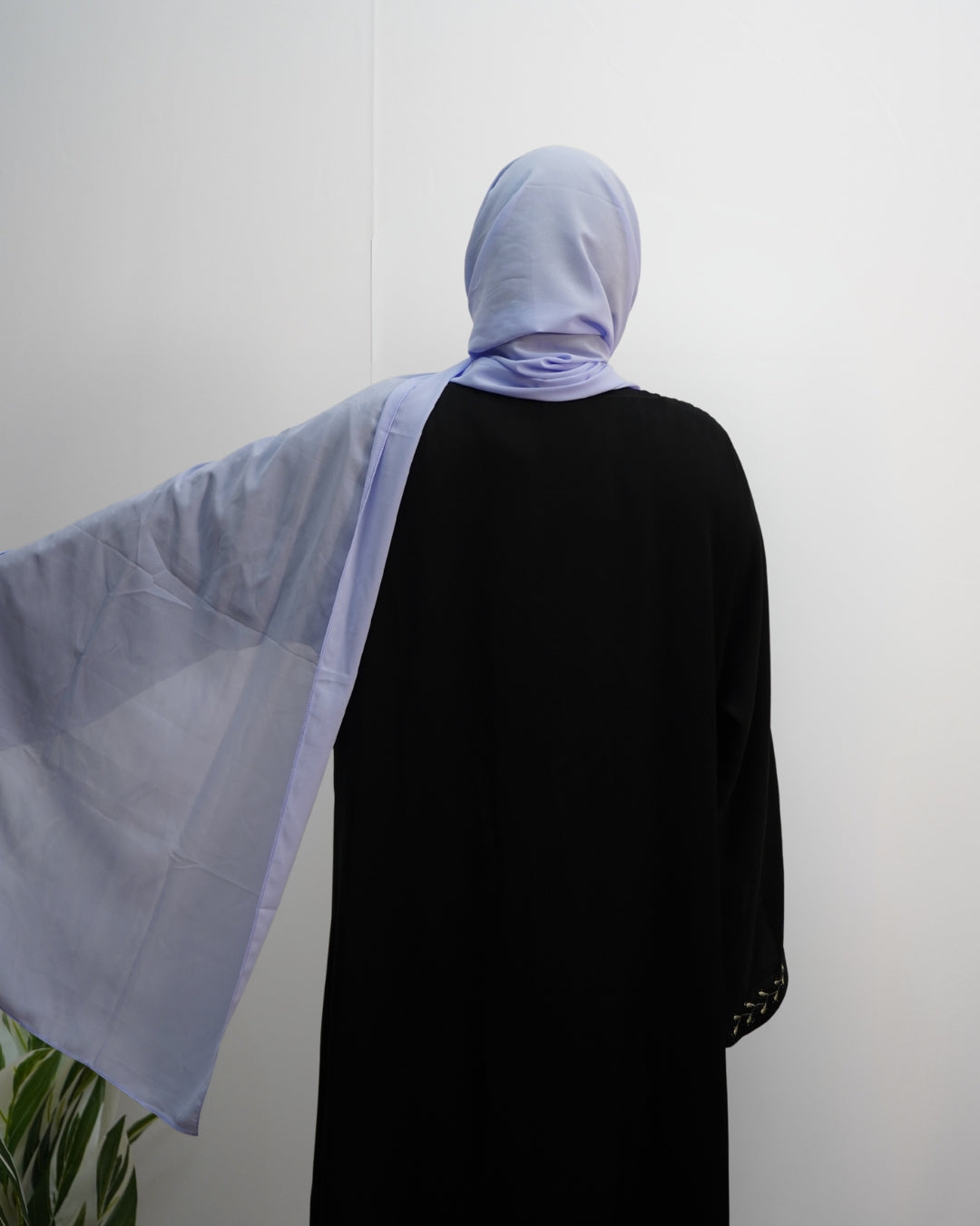 Lightweight lavender hijab in breathable chiffon fabric.