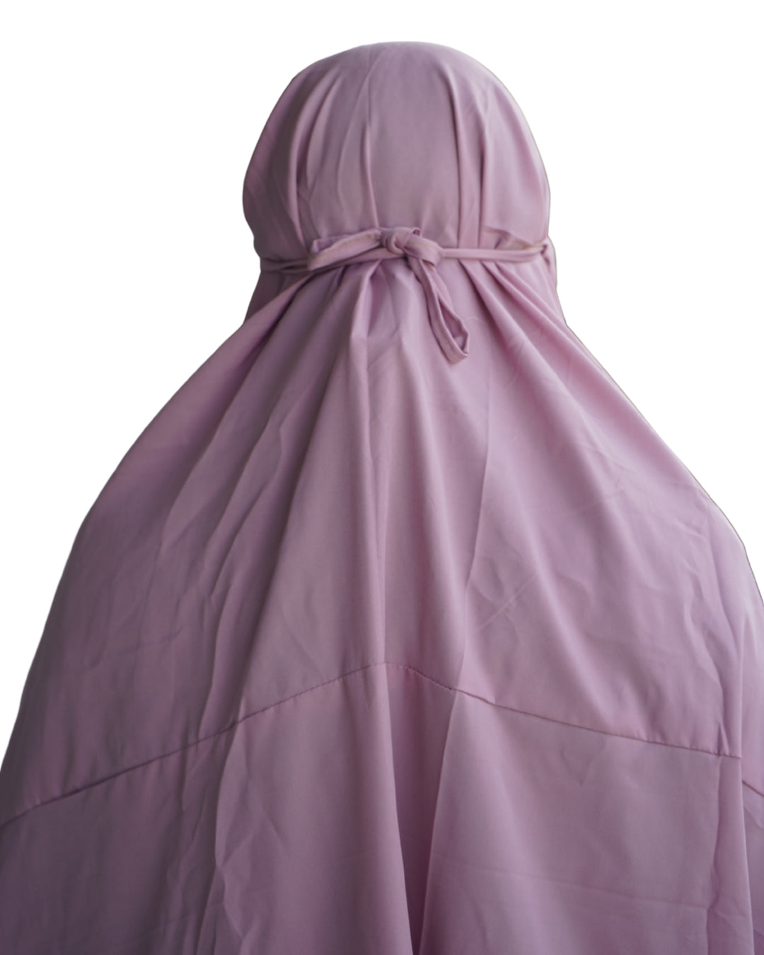 Light purple polyester lycra abaya-style prayer dress back view with adjustable tie.