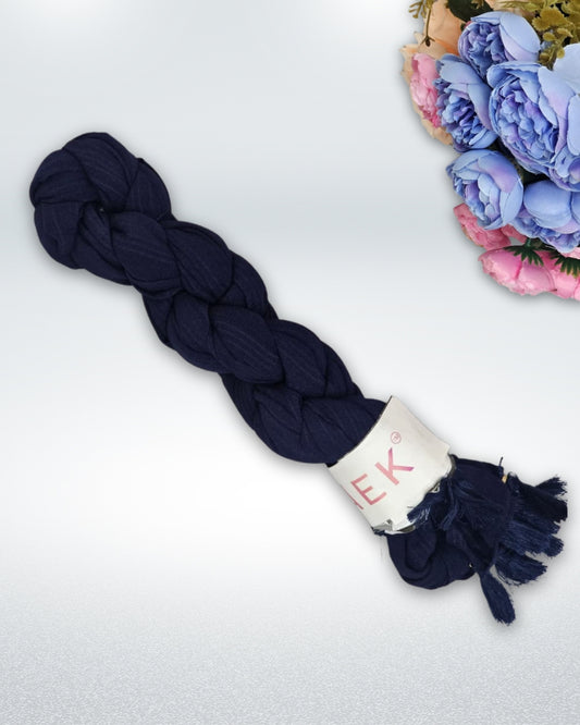 Classic dark midnigh blue tassel hijab, perfect for layering and modest fashion.