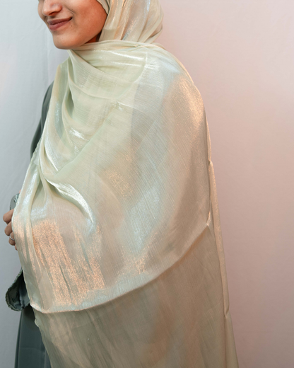 Close up mint green shimmer hijab premium shimmer texture soft fabric