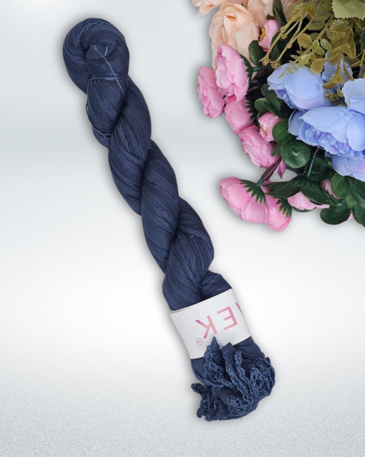 Navy Blue cotton hijab with embellished fringe edges, lightweight breathable fabric for modest and stylish wear.