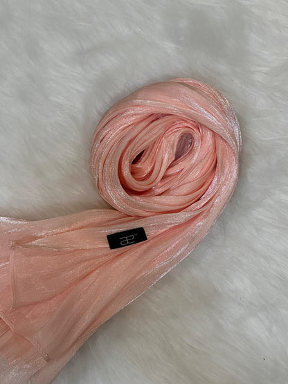 Rose Gold Shimmer Hijab in a round layout showing soft drape and shimmer.