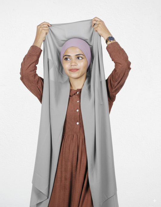 Everyday Silver Instant Hijab featuring Lavender Cap – comfortable fit.