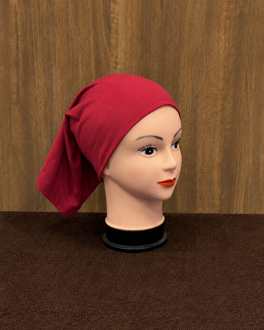 Cherry tube cap for women displayed on mannequin