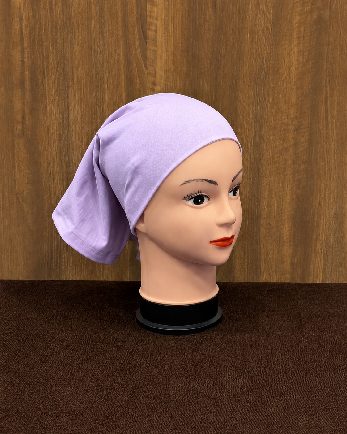 Lavender Tube cap hijab inner cap displayed on mannequin