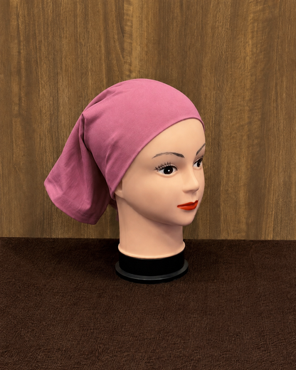 Puce tube cap for modest hijab styling on mannequin