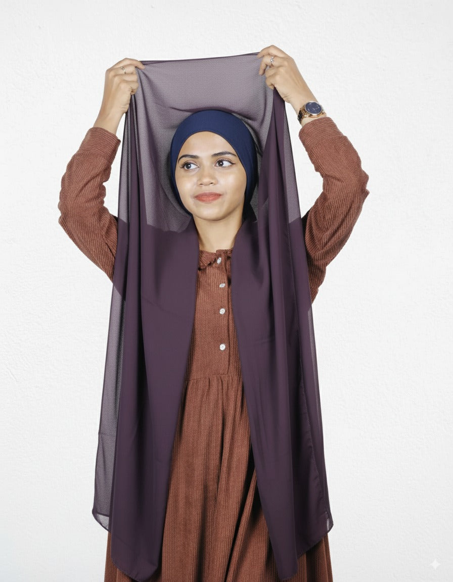 Instant Hijab -  Eggplant with Navy Blue Cap