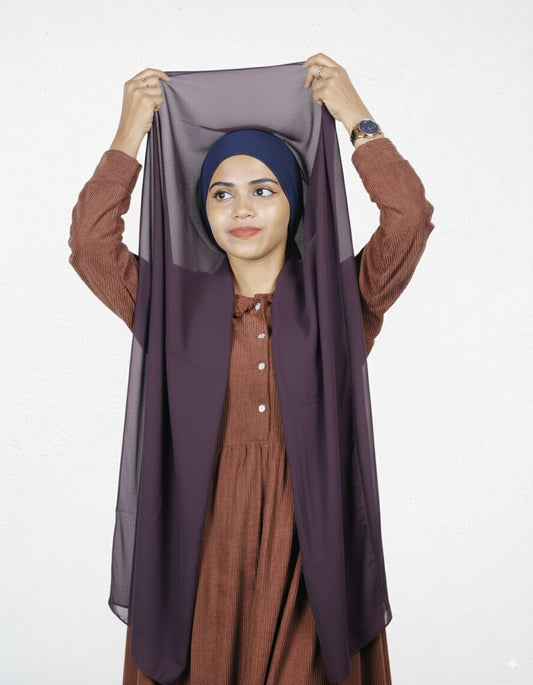 Instant Hijab -  Eggplant with Navy Blue Cap