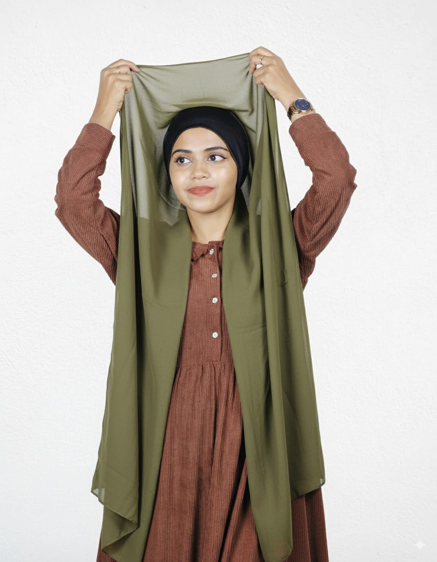 Instant Hijab - Olive Green with Black Cap