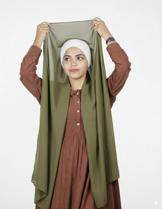Instant Hijab - Olive Green with White Cap