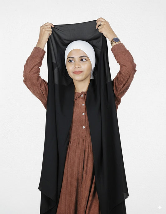 Instant Hijab - Black with White Cap