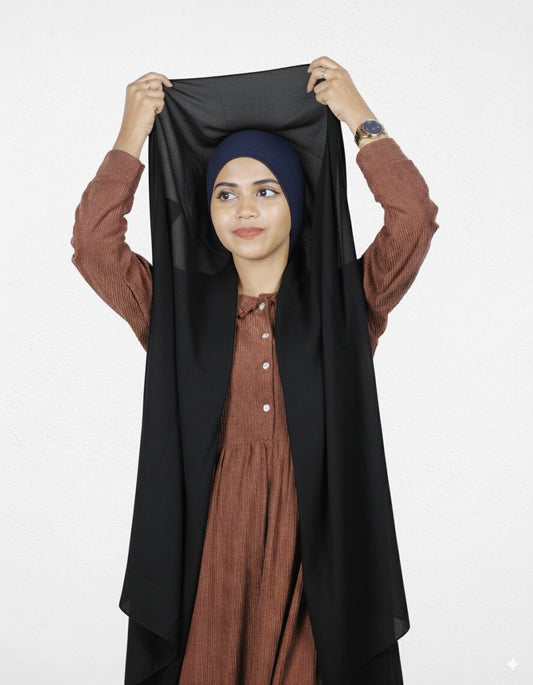 Instant Hijab - Black with Navy Blue Cap
