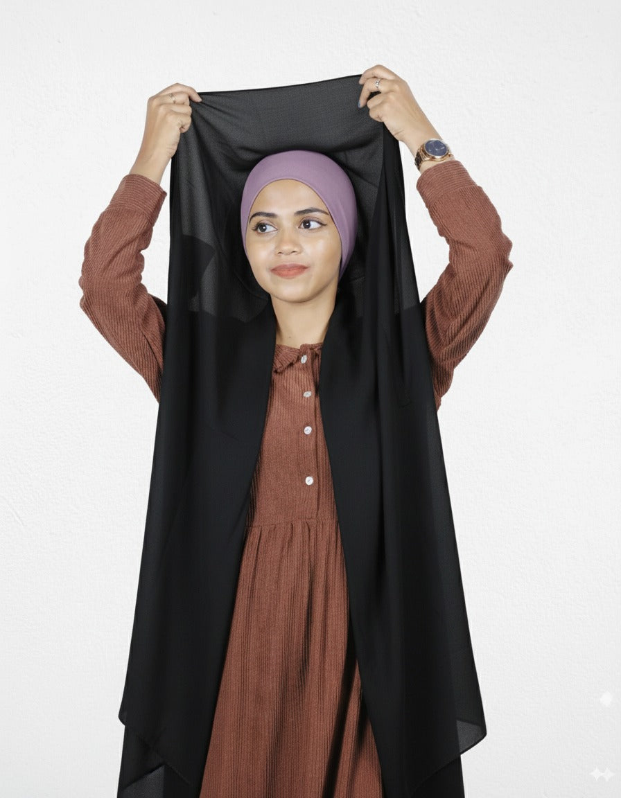 Instant Hijab - Black with Lavender Cap