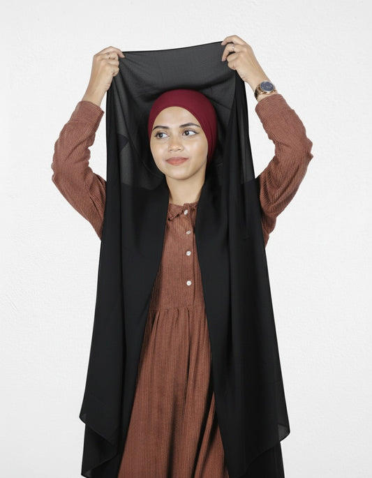 Instant Hijab - Black with Cherry Cap