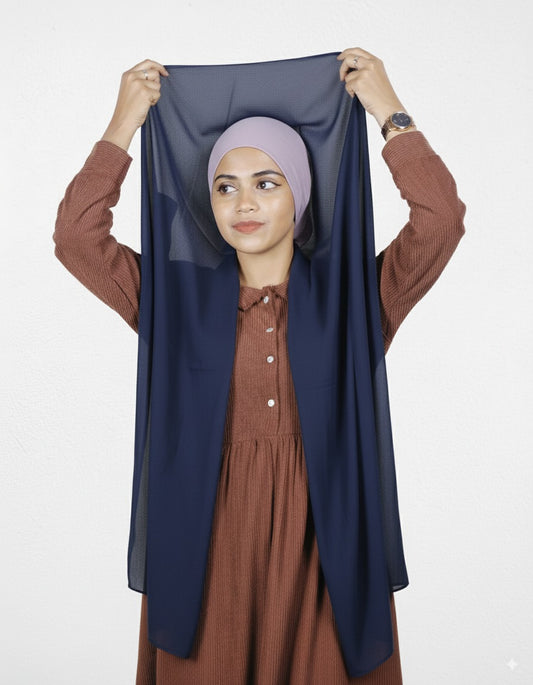 Instant Hijab - Navy Blue with Lavender Cap