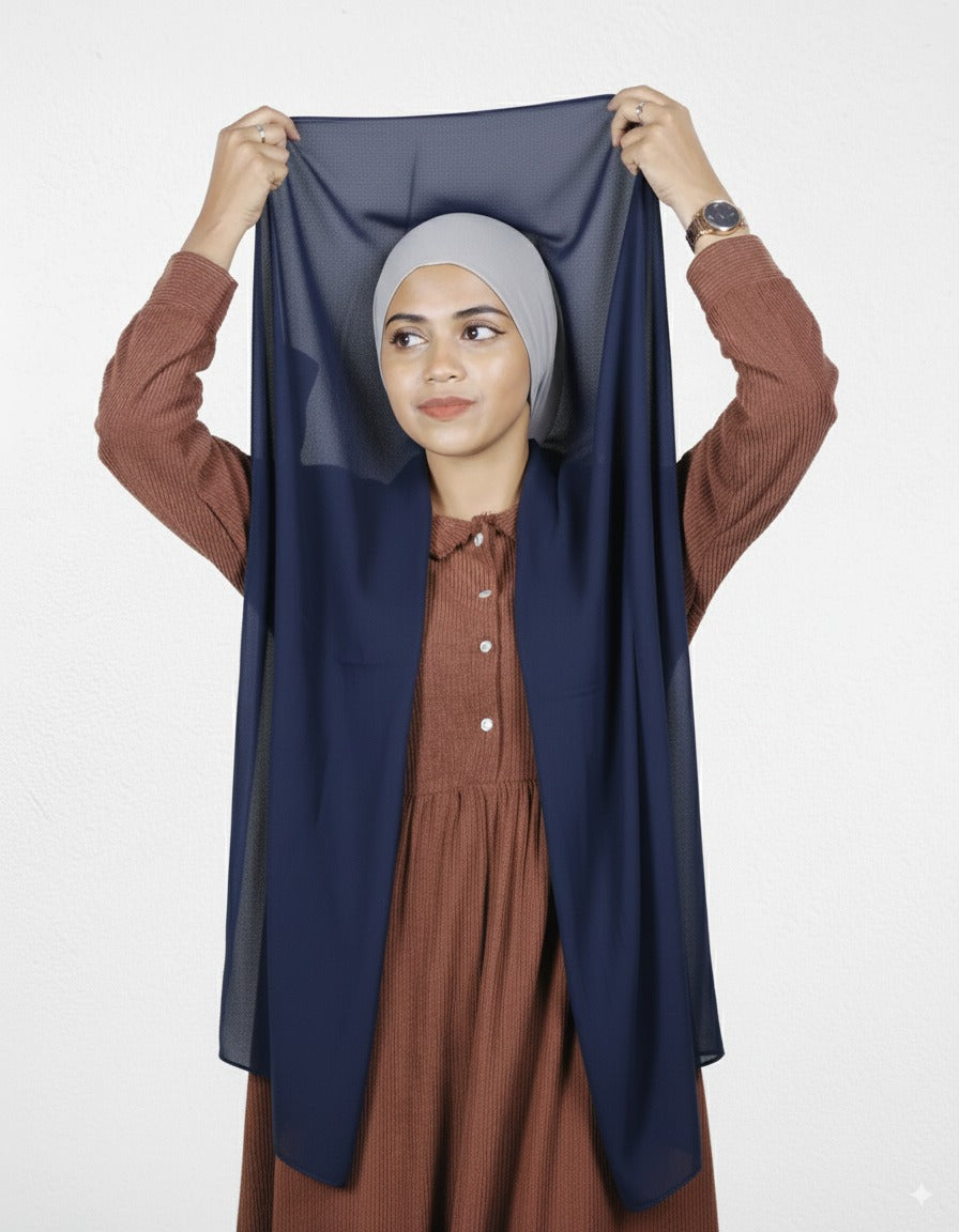 Instant Hijab - Navy Blue with Silver Cap