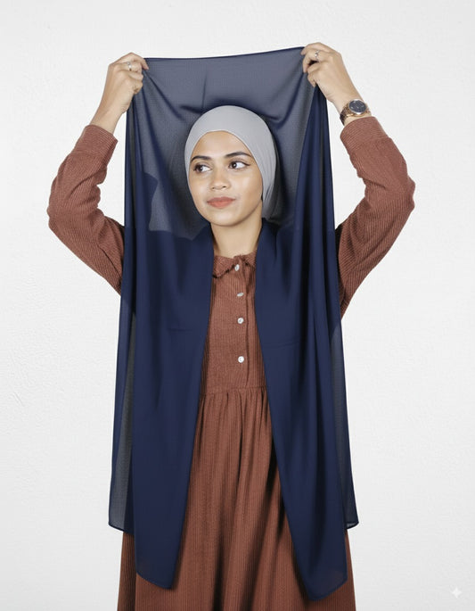 Instant Hijab - Navy Blue with Silver Cap
