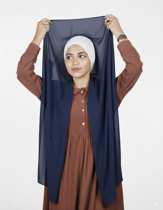 Instant Hijab - Navy Blue with White Cap