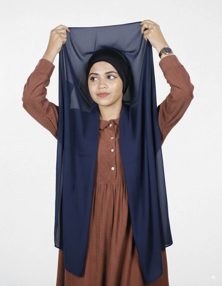 Instant Hijab - Navy Blue with Black Cap