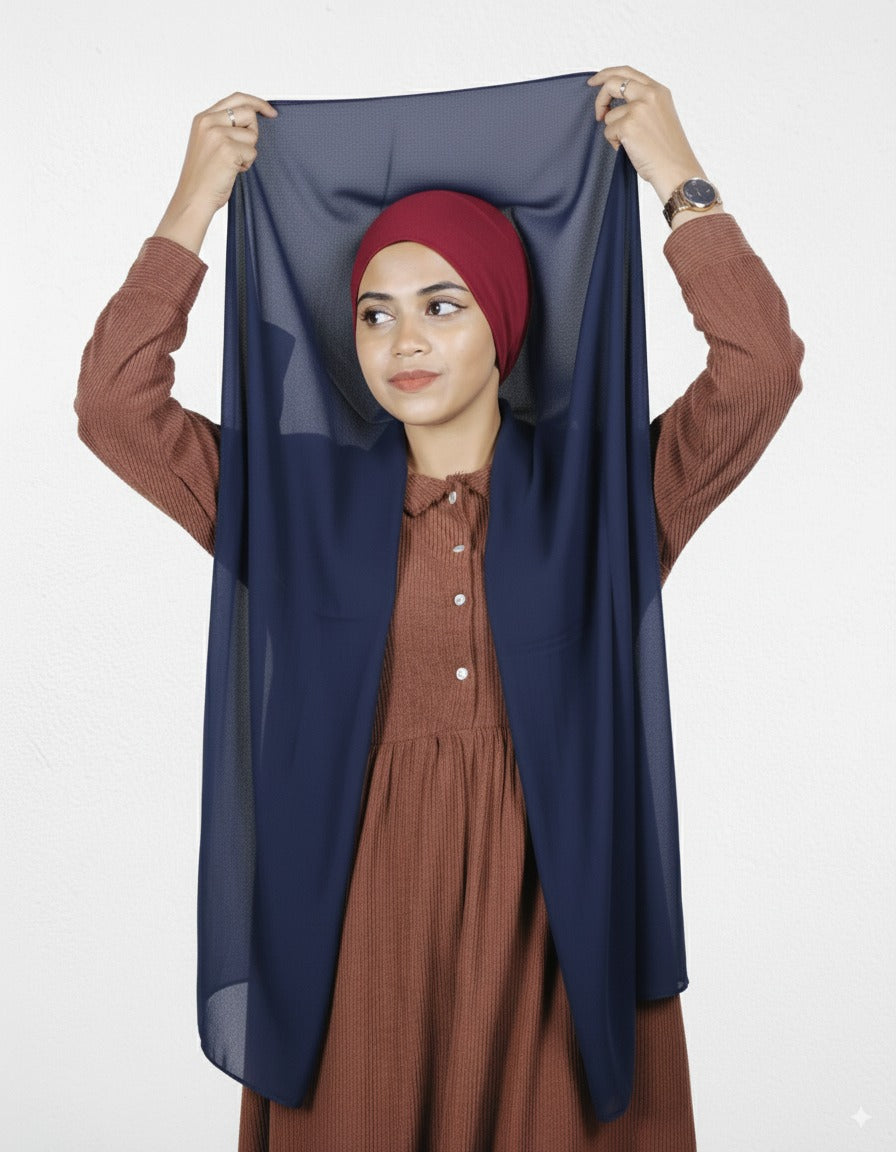 Instant Hijab - Navy Blue with Cherry Cap